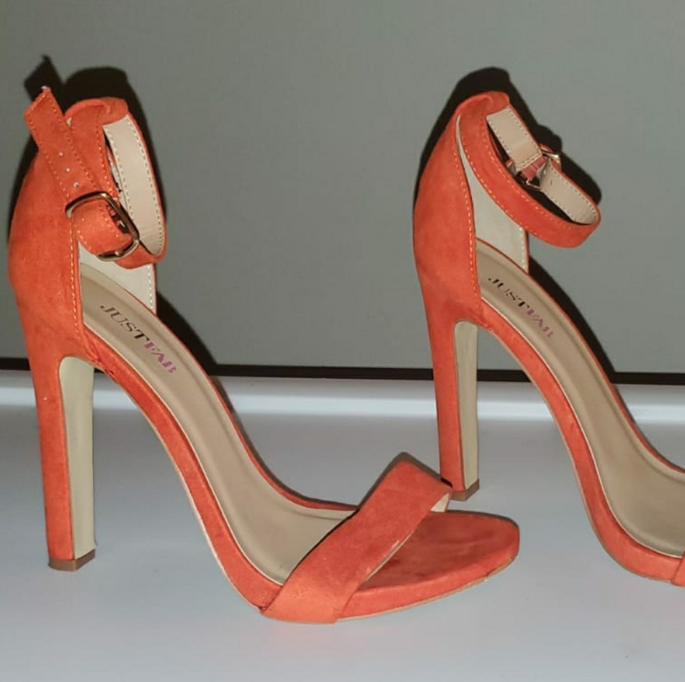 Orange open toe high heel sandals